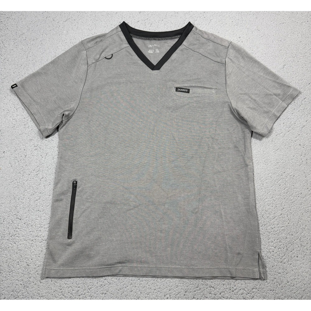 Jaanuu Shirt Mens Large Gray V-Neck Zip Pocket Tagless Stretch Tee Casual